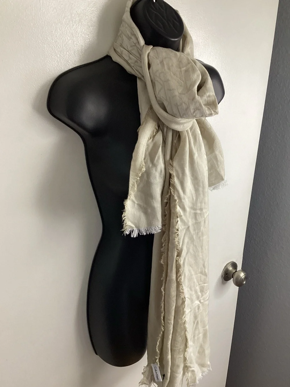 Calvin Klein Cream Logo Jacquard Scarf